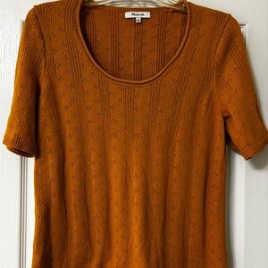 Madewell Scoop Neck Short Sleeve Knit Top in yellow orange.  Size L